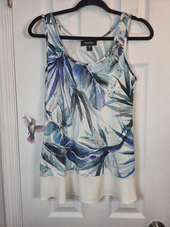 Karen Kane Tops - Karen Kane Blue Abstract Botanical Layered Hem Tank Top Size Small